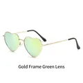Lunettes de soleil cœur à monture métallique dorée et verres polarisés vert clair - Cadre Or Miroir Or