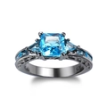 Elegant S925 sterling silver black gold ring featuring large rectangular blue zircon - Black Gold & Aqua Blue