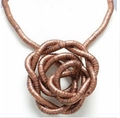 Flexible woven metal snake necklace with rose gold rose flower pendant on white surface - 6x900mm / Bronze Red