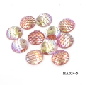 Macro shot of 16mm round resin fish scale cabochons with pink orange iridescent finish - Pink Gold Holographic (HA024-5)