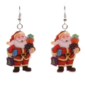 Santa Claus acrylic hook earrings with festive red and white prints on white background - Santa with Christmas Tree