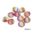 Macro detail of 16mm round resin cabochons with iridescent colorful fish scale patterns - Purple Yellow Orange Holographic (HA024-7)