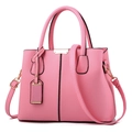 Pink lychee texture handbag with black trim, gold hardware, and detachable shoulder strap - Lychee Texture / Pink