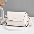 Minimalist cream white crossbody square bag with gold metal trim and leather strap - White
