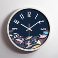Orologio da parete moderno in acciaio inossidabile con quadrante blu e motivi naturali - Bianco