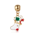 Golden Christmas stocking pendant with red and green enamel for DIY jewelry making - Christmas Sock