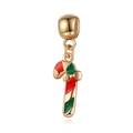 Christmas gold candy cane pendant with red and green enamel and festive bow details - Christmas Candy Cane with Bow