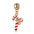 Christmas candy cane pendant with red and white enamel, golden bow and white rhinestones - Candy Cane with Golden Bow