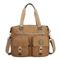 Borsa mamma in nylon marrone multi-tasche con tracolla regolabile e finitura idrorepellente - Cachi