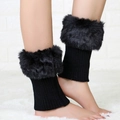 Chic black knitted leg warmers with plush faux fur trim for winter styling - Black