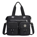 Borsa tote in nylon nero impermeabile con tasche multiple e tracolla regolabile - Nero