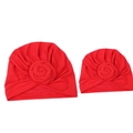 Two-piece set of bright red floral cotton turban hats for babies and children - One Size(Adjustable) / Red