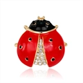 Chique lieveheersbeestje broche met rode vleugels en strassteentjes op gouden legering - Lieveheersbeestje (C443-A) / Rood & Zwart
