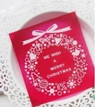 Red Christmas cookie bag with white wreath print and Merry Christmas text on lace plate - 10*10+3 Christmas Wreath-Red