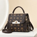 Brown monogram crossbody bag with gold-tone twist lock and faux leather finish - Coffee Print