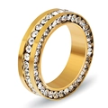 Anillo de acero inoxidable dorado de 6mm con dos filas de circonitas blancas - US 6 / Dorado