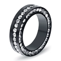 Anillo de acero inoxidable negro con doble fila de cristales blancos y acabado pulido - US 6 / Negro