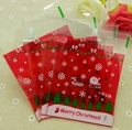Self-adhesive Christmas candy bags with red Santa Claus and reindeer patterns - 10*10+3 Christmas 7 Trees