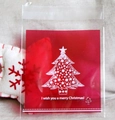Christmas self-sealing OPP bag with red background and white tree pattern - 10*10+3 Large Christmas Tree-Red
