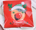 Red Christmas self-sealing cookie bag featuring a cartoon reindeer and clear window - 10*10+3 Christmas Reindeer