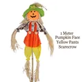 1-meter cute Halloween scarecrow prop featuring a pumpkin face and yellow pants style - Pumpkin Face Female Scarecrow / 1m