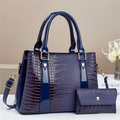Navy blue crocodile embossed tote bag with gold hardware and matching coin purse - Blue
