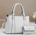 Detail of white crocodile embossed leather tote bag with gold hardware and small pouch - Off-white