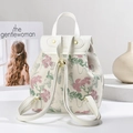Creamy white jacquard backpack with pink floral pattern and white leather details - Fresh Floral Pattern Style / Off White