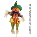 Decorative 60cm Halloween pumpkin scarecrow doll with a green wizard hat and skirt - Female Scarecrow / 60CM