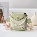 Chic mint green and cream leather crossbody bag with pearl handle and G-pattern - Green (Style 2: Monogram)