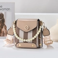 Fashionable color-block plaid square bag with pearl handle and wide woven shoulder strap - Khaki (Style 1: Plaid)