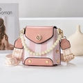 Pink checkered crossbody bag with pearl chain handle and stylish fabric strap - Pink (Style 1: Plaid)