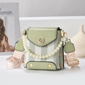 Green and white plaid square handbag with golden M logo and pearl handle for women - Green (Style 1: Plaid)