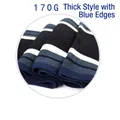 Macro detail of thick navy and grey striped winter scarf with soft fringe texture - 170g Pack / Cyan Blue Edge