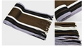 Detailed knit texture and fringe of a striped men's winter scarf in brown and black - Wide Version / Coffee