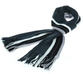 Men's thick striped winter scarf in navy blue, grey and white with fringe details - Wide Version / Cyan Blue