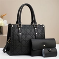 Ensemble de sacs à main noirs en cuir pour femmes avec surpiqûres et finitions dorées - Noir