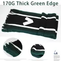 Close-up of thick striped winter scarf with fringe details and green accents - 170g Pack / Green Trim
