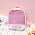 Pink and white school backpack with transparent window and decorative bow detail - Pink