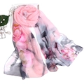 Long pink fashion silk scarf with ink lotus floral print for sun protection - Ink Lotus Pink