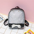 Japanese style black Itabag backpack featuring white bow detail and transparent display window - Black & White
