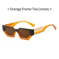 Orange geometric thick frame sunglasses with brown lenses and gold metal temple detail - Orange Frame Tea Lens