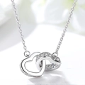 Eleganze S925 Silber Halskette mit ineinandergreifenden Herzen und Zirkon-Besatz - Vollständiges 925 Sterling Silber / Platin (Mit Kette)