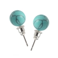 Classic 10mm turquoise stud earrings with natural marble texture and silver plating - Blue Turquoise