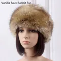 Bonnet d'hiver épais en fausse fourrure de lapin couleur vanille pour femme - Taille unique / Vanille