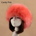 Bandeau en fausse fourrure rose bonbon pour femme avec doublure épaisse chaude - Taille unique / Rose Bonbon