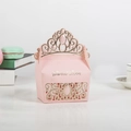 Pink crown wedding favor box with gold Sweet Love foil and intricate cutout patterns - Pink