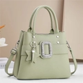 Sage green lychee leather tote bag with rhinestone buckle and star charm detail - Green