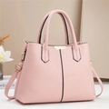Pink lychee grain leather tote bag with gold metal plate and adjustable strap - Pink