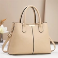 Elegant beige lychee texture tote bag with gold hardware and adjustable shoulder strap - Apricot